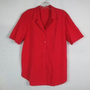 No Tags Vintage Shirt Red Button Down Cotton Short Sleeve Collared Top Size L